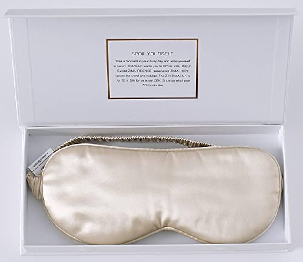 ZIMASILK Adjustable 100% 22 Momme Mulberry Silk Sleep Mask for Sleeping, Filled with Premium Mulberry Silk, Softest & Breathable Eye Sleeping Mask (Beige) | Amazon (US)