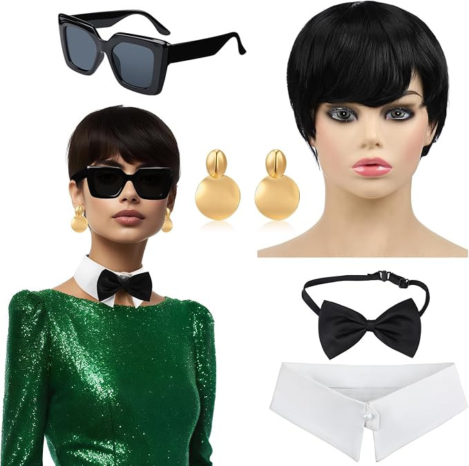 5 Pcs Halloween Social Media Star Costume Accessories Include Wig Sunglasses Fake Collar Bow Tie ... | Amazon (US)