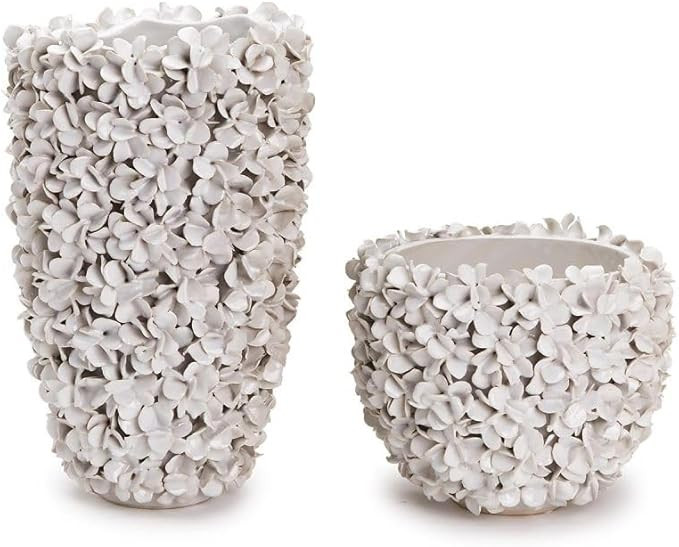 Two's Company Hydrangea Petals Set of 2 White Planter/Vases - Ceramic | Amazon (US)