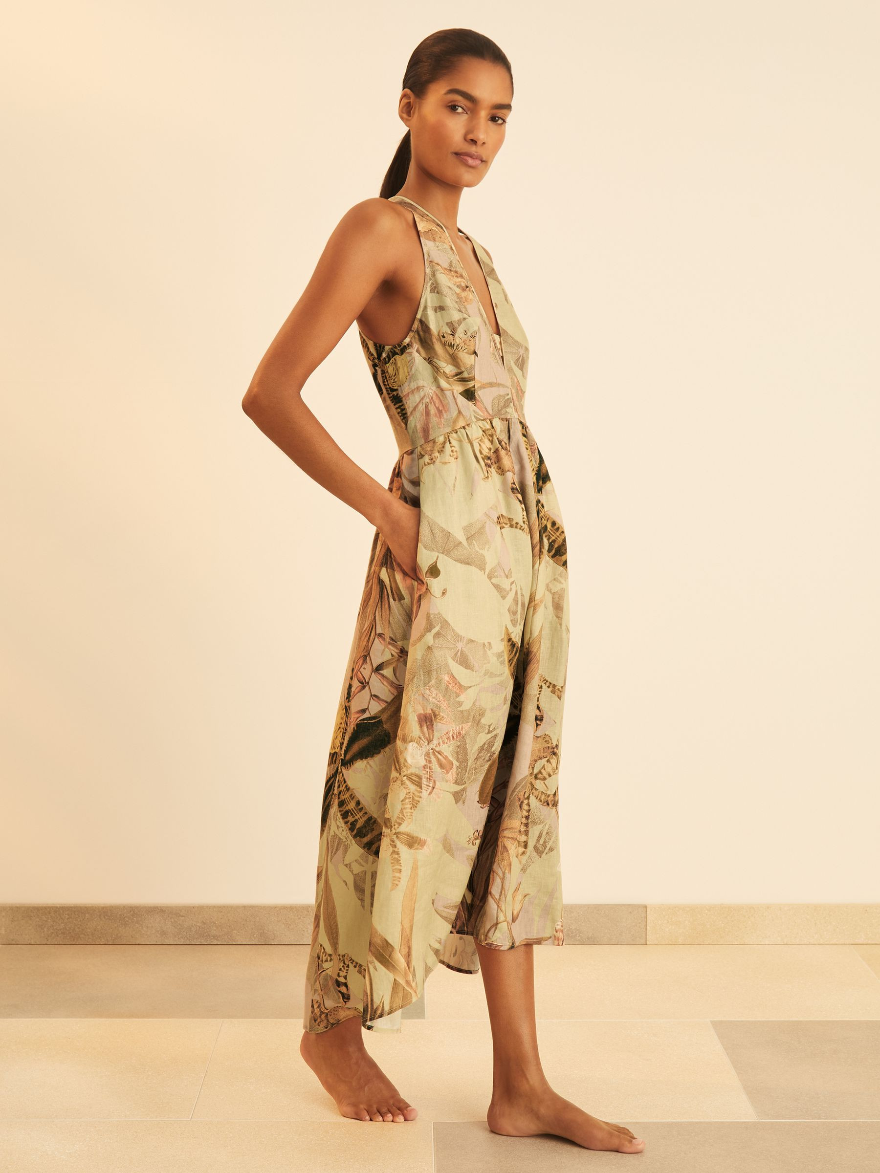 Reiss Reiss | NYBG Linen Floral Midi Dress in Neutral | REISS | Reiss DE