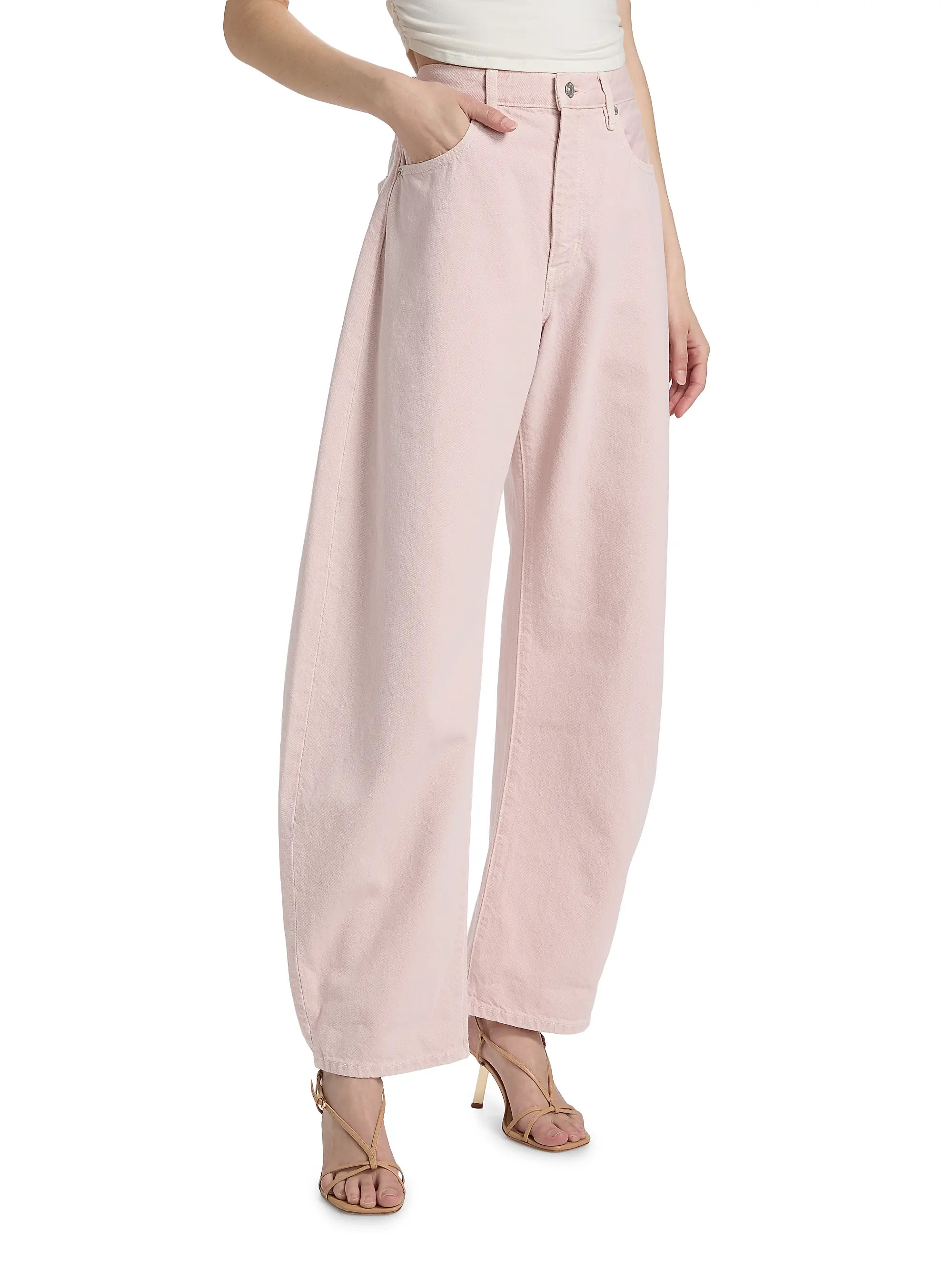 FRAME The Bubble Cotton Barrel-Leg Jeans | Saks Fifth Avenue | Saks Fifth Avenue