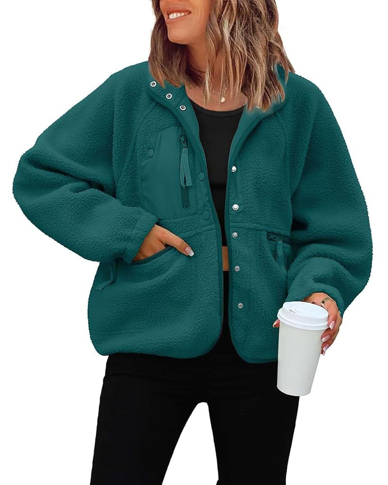 ReachMe Womens Sherpa Jacket Casual Lapel Button Down Cropped Fuzzy Fleece Jackets Long Sleeve Wi... | Amazon (US)
