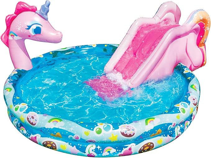 BANZAI Spray 'N Splash Unicorn Pool, Length: 78 in, Width: 60 in, Height: 32 in, Inflatable Outdo... | Amazon (US)