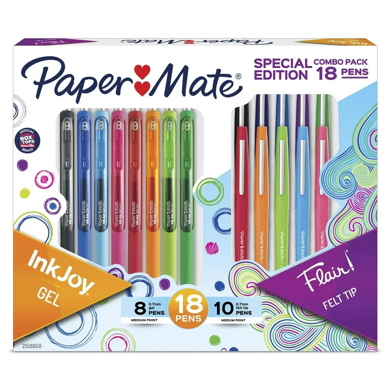 Paper Mate InkJoy and Flair Pens, Gel and Felt Tip, Medium Point (0.7 mm), Assorted, 18 Count | Walmart (US)