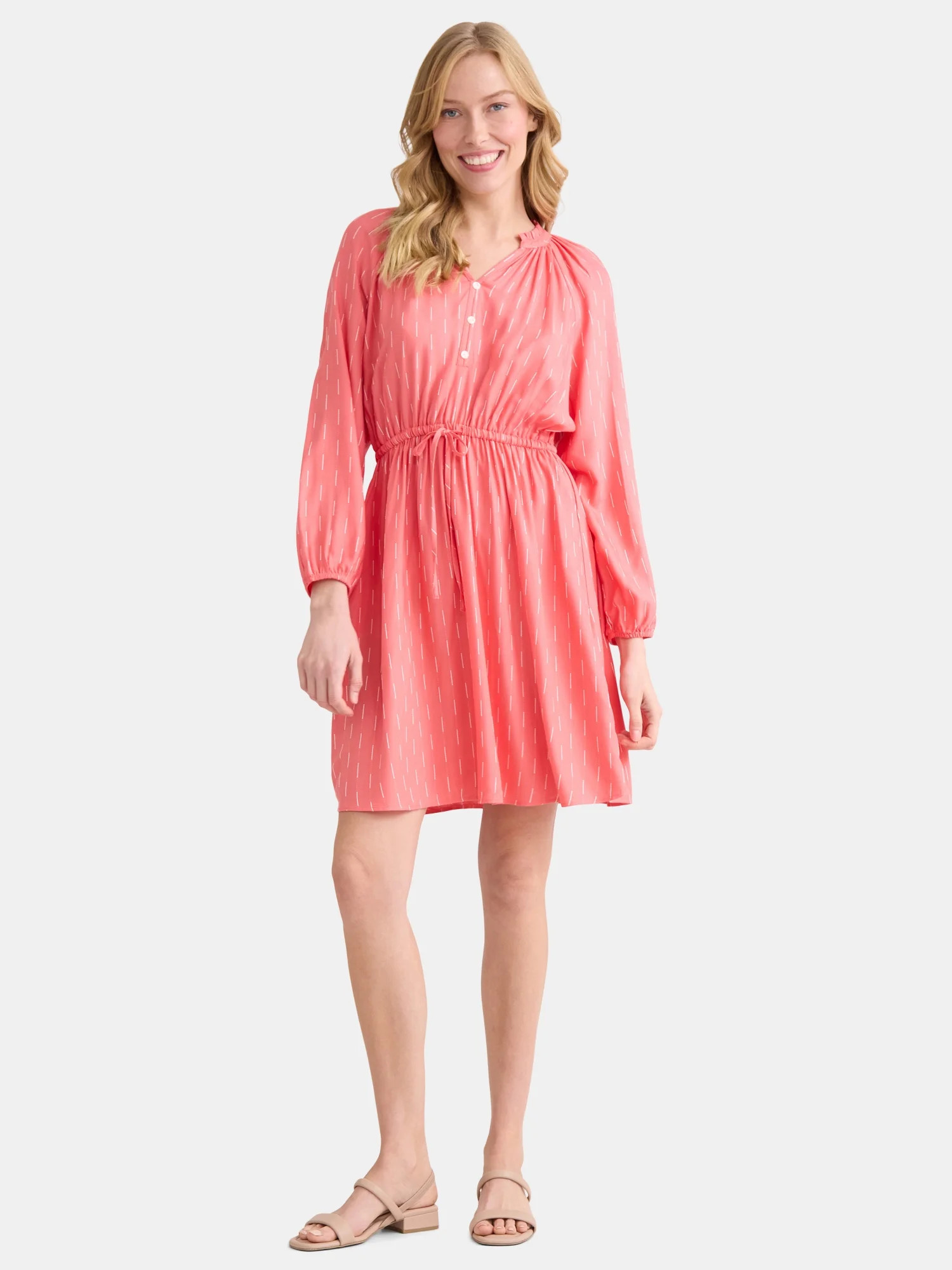 Time and Tru Women's and Women’s Plus Ruffle Neck Mini Dress, Sizes XS-4X - Walmart.com | Walmart (US)