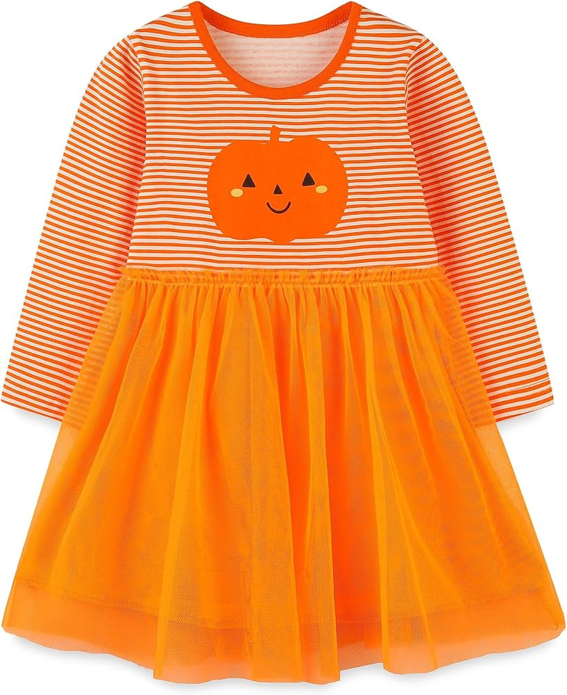 FreeLu Girls Cartoon Applique Dresses Striped Casual Dress Cotton Jersey Longsleeve T-Shirt | Amazon (US)