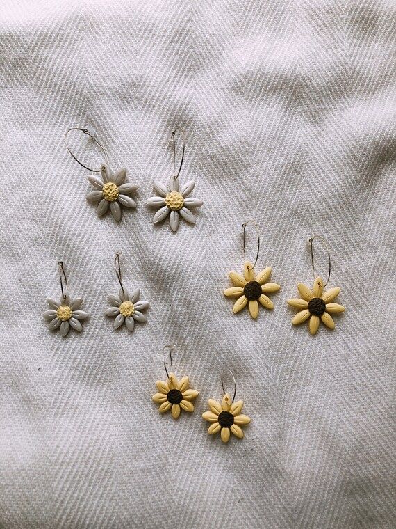 Sunflower/Daisy Polymer Clay Dangle Earrings | Etsy | Etsy (US)