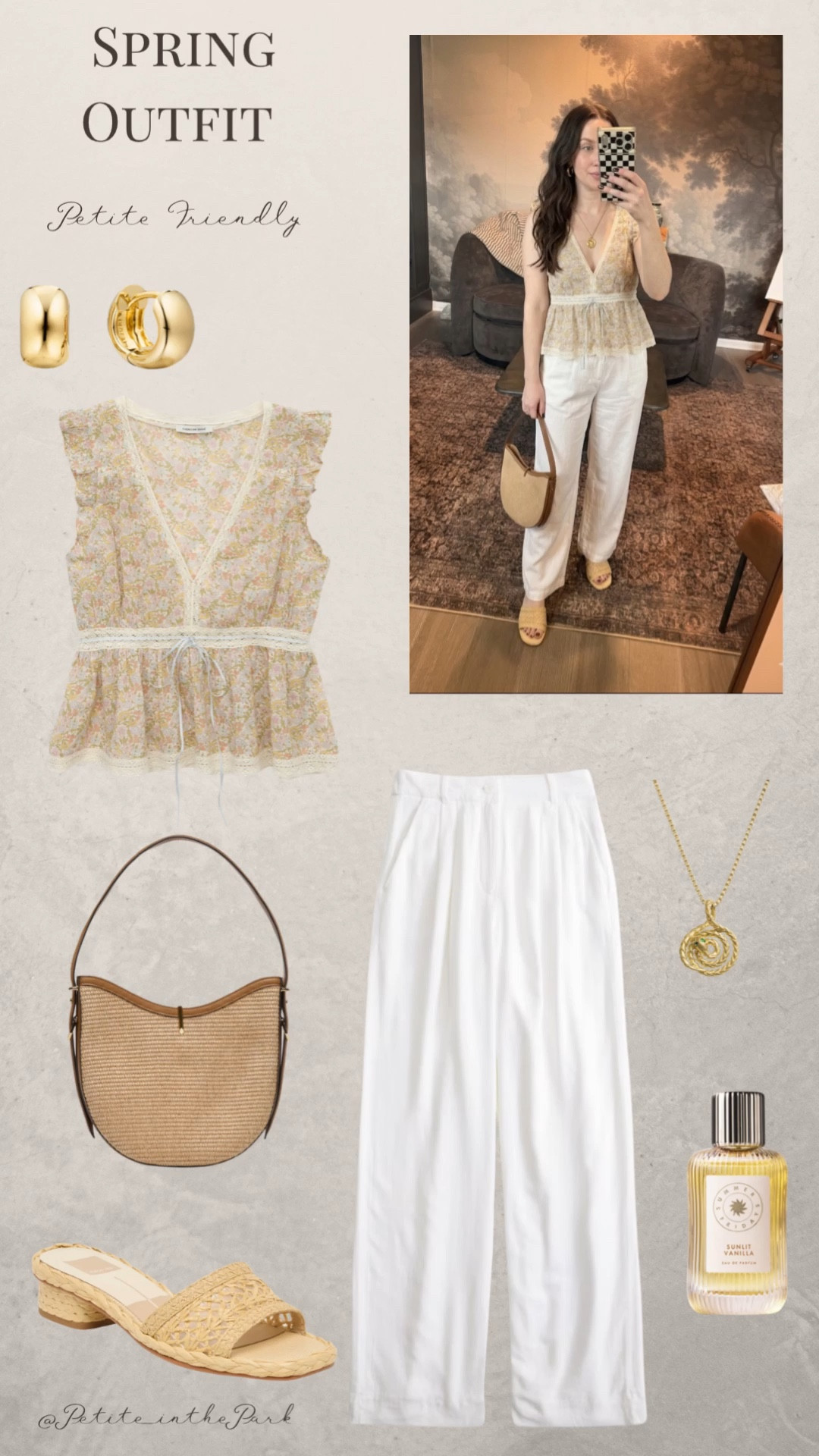 Spring petite outfit  

Spring outfit, spring trends, casual spring outfit, petite spring outfit, spring fashion, spring style, petite style, petite spring style, casual petite outfit, minimal outfit, minimal spring outfit, floral top, floral tank, high waisted pants , petite pants, wide leg pants, linen pants, sandals, raffia sandals, tan sandals, shoulder bag, rattan bag, tan bag, tan purse, gold earrings, gold hoop earrings, gold necklace, minimal jewelry  #casualoutfit #petiteoutifts #springoutfits #springoutfit2026 #springtrends 


#LTKPetite #LTKSaleAlert #LTKSeasonal