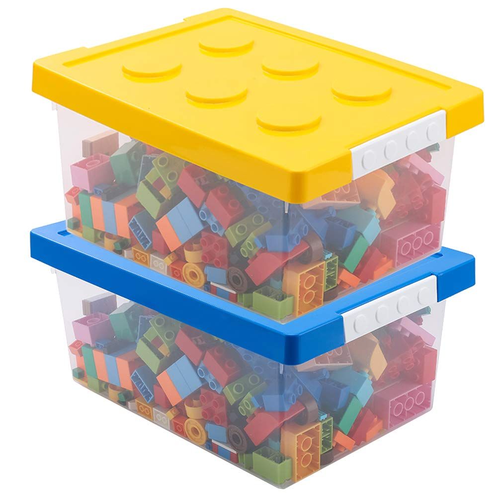 LUCKY-GO Toy Storage Organizer Bins with Lid - Stackable Plastic Organizer Box Set of 2, Kids Toy... | Amazon (US)