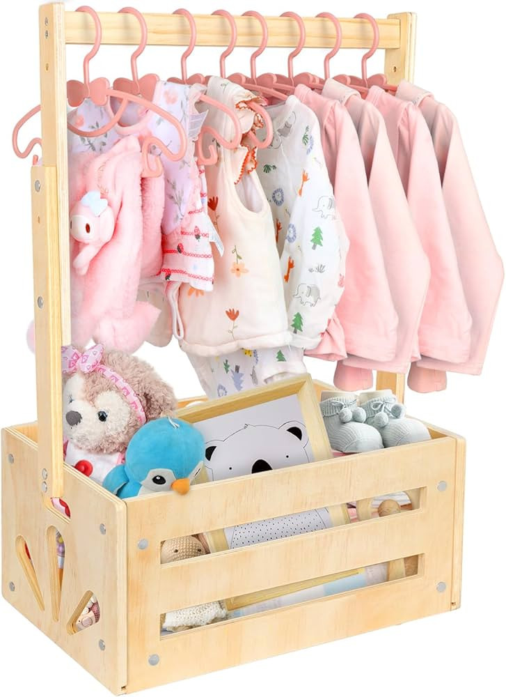 Wooden Crate Basket, Baby Storage Crate Closet with Adjustable Handle, Small Basket for Baby Show... | Amazon (US)