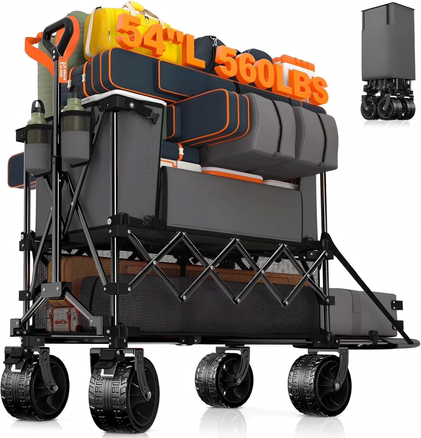 400L Double Decker Wagon Collapsible with 54" L Tailgate, 560lbs Heavy Duty Wagons Carts Foldable... | Walmart (US)
