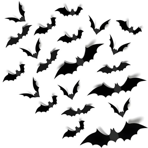 60PCS Halloween Bats Decorations, Wall Decor Halloween Party Indoor Outdoor Party Supplies, Reusable PVC 3D Black Bats Stickers for DIY Home Window Door, 4 Sizes Bat | Amazon (US)