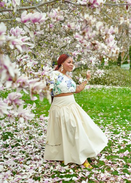 Hello Spring 🌸 spring outfit , maxi skirt , crop top , spring florals, spring style , maxi skirt outfit , anthro finds , brunch outfit idea , midsize mom outfit 

#LTKmidsize #LTKstyletip #LTKSeasonal