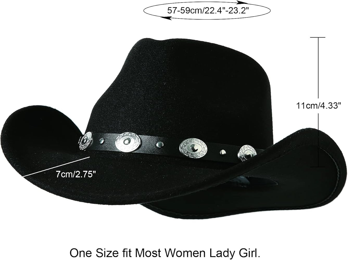 Lanzom Women Men Felt Wide Brim Western Cowboy Hats Belt Buckle Panama Hat | Amazon (US)