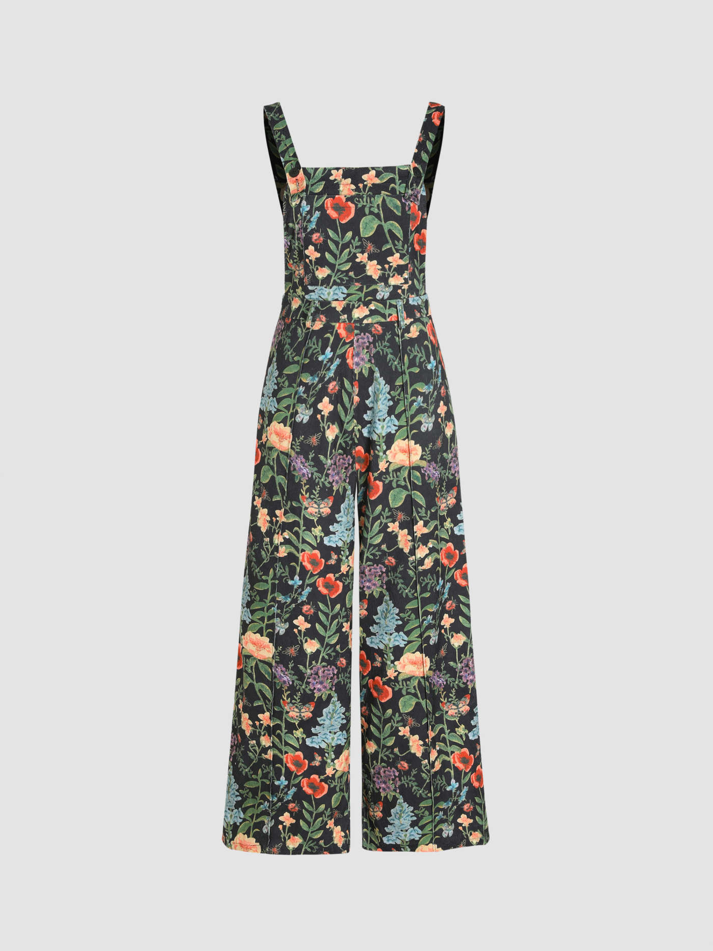 Woven Lightweight Corduroy Floral Button Wide Leg Jumpsuit For Picnic Holiday | Cider