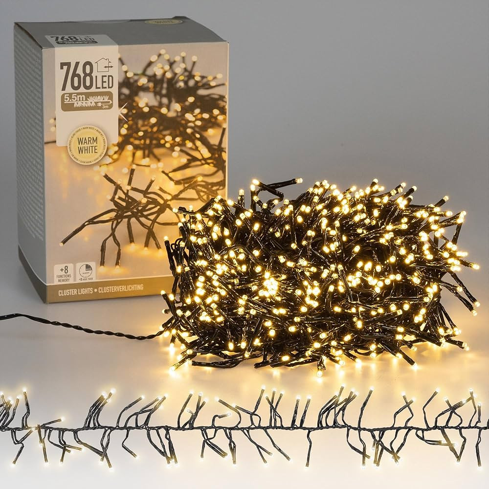 ECD Germany LED Cluster Fairy Lights, 5.5 m, 768 LEDs, Warm White with Timer and 8 Light Modes, P... | Amazon (DE)
