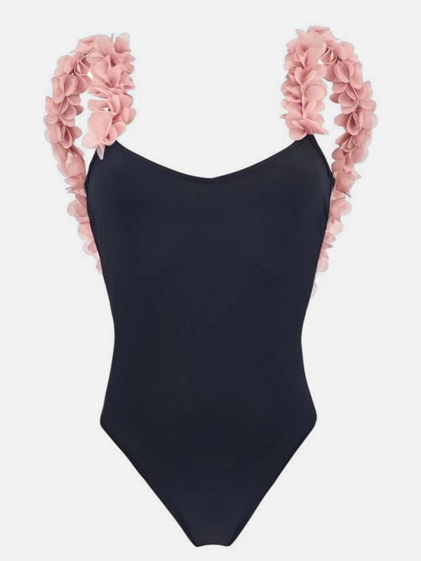 3D Applique Strap Low Back One Piece Swimsuit | SHEIN