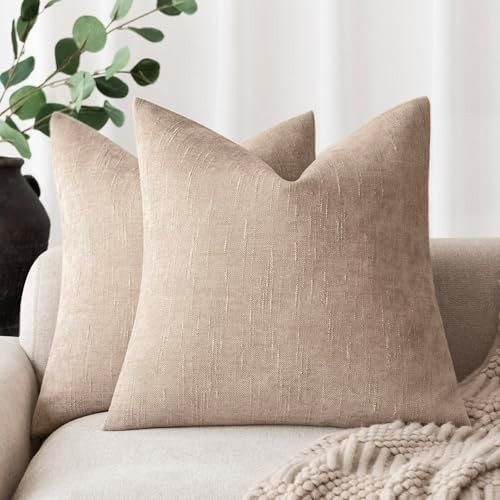 Foindtower Set of 2 Soft Textured Chenille Throw Decorative Pillow Covers Square Accent Solid Cus... | Amazon (US)