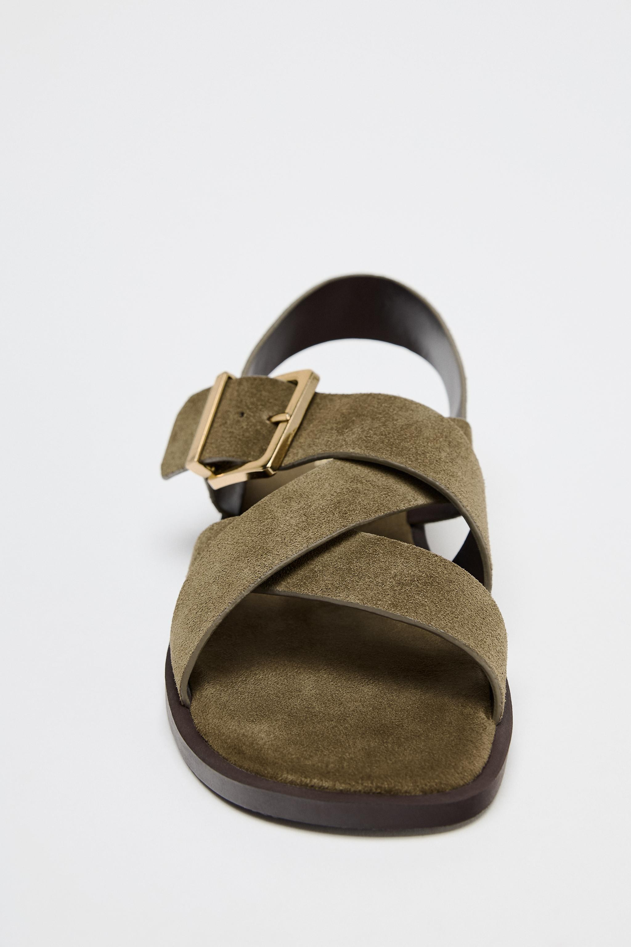 FLAT SUEDE STRAP SANDALS | Zara US