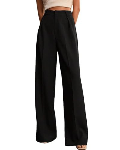 XISOXU Womens Wide Leg Pants High Waist Straight Work Pants Office Business Casual Palazzo Trousers with Pockets Black S | Amazon (US)