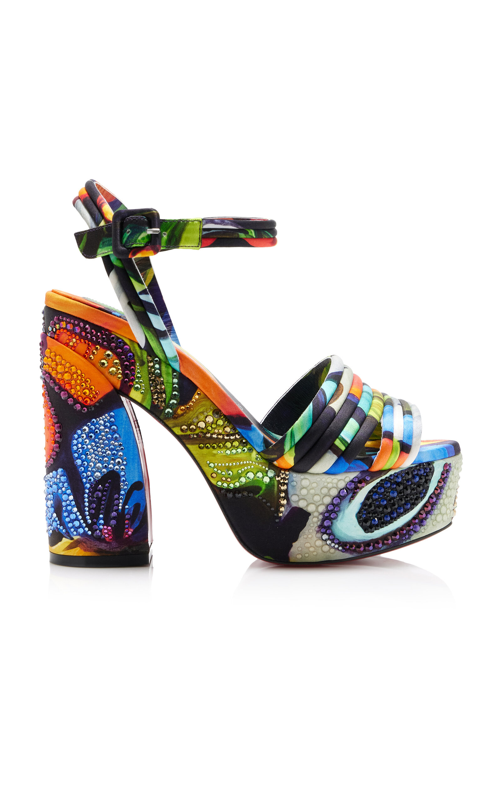 Exclusive Riviera Jane Disco Crystal-Embellished Printed Satin Platform Sandals | Moda Operandi (Global)