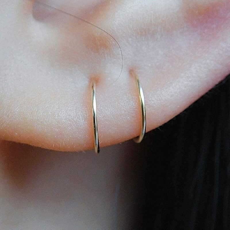 14K Gold Filled Small Hoop Earrings for Cartilage Nose, Tiny Thin 7mm Piercing Hoop Ring 22 Gauge | Amazon (US)
