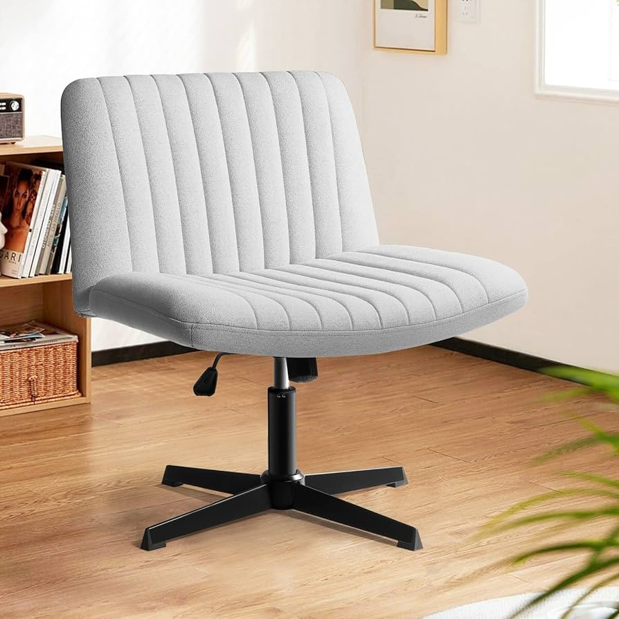 LEMBERI Fabric Padded Desk Chair No Wheels, Armless Wide Swivel Home Office Desk Chair,120°Rocki... | Amazon (US)