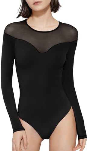 PUMIEY Mesh Bodysuit for Women Crew Neck Long Sleeve Body Suits Sexy Sheer Tops Smoke Cloud Pro C... | Amazon (US)