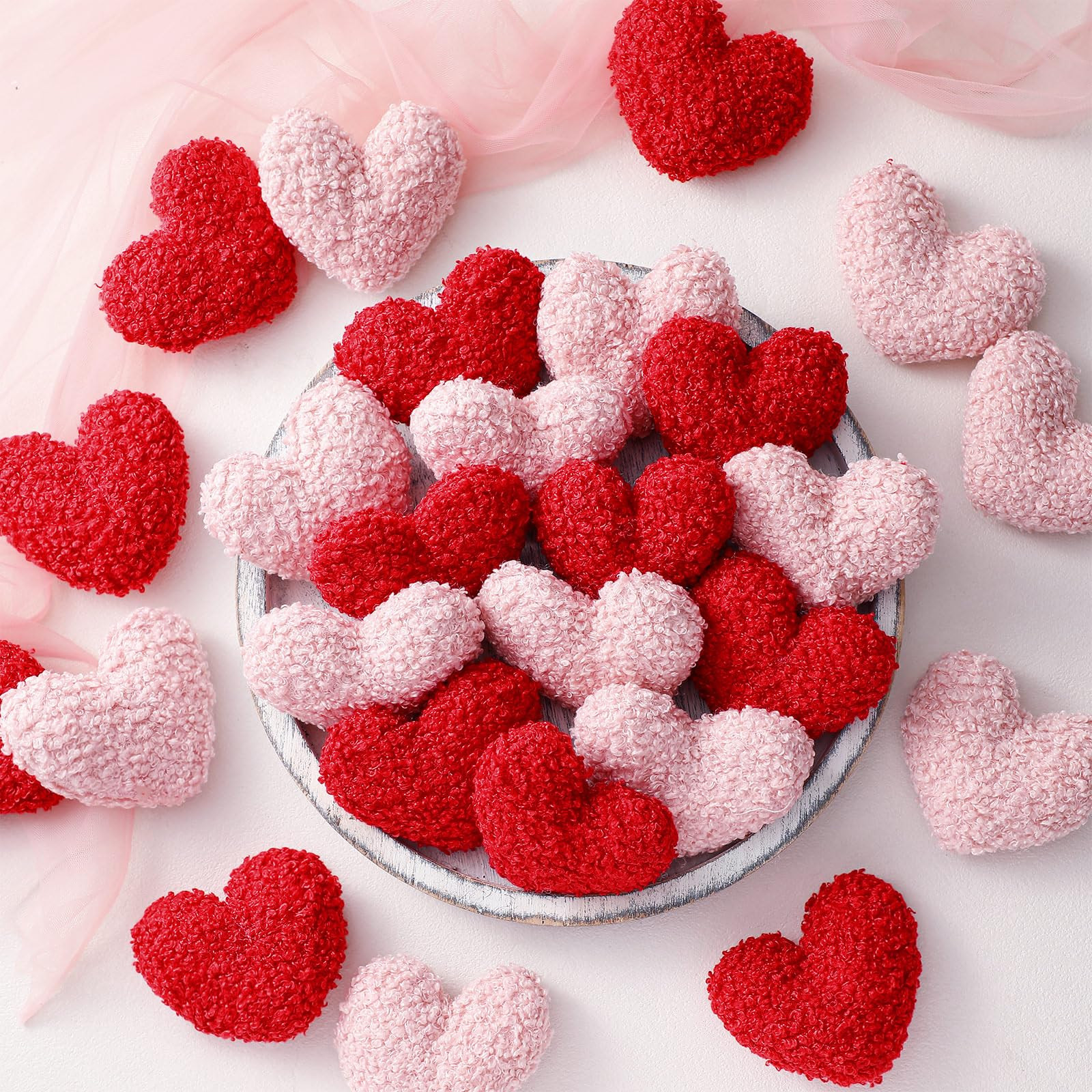 36 Pcs Valentines Heart Ornament 3.54 Inch Sherpa Fabric Heart Hanging Ornament, Red Pink Valenti... | Amazon (US)