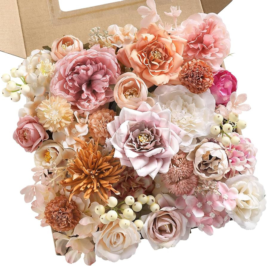 YYHUAWU Artificial Flowers Combo Set Fake Flower Leaf Box with Stems for DIY Wedding Bouquets Cen... | Amazon (US)