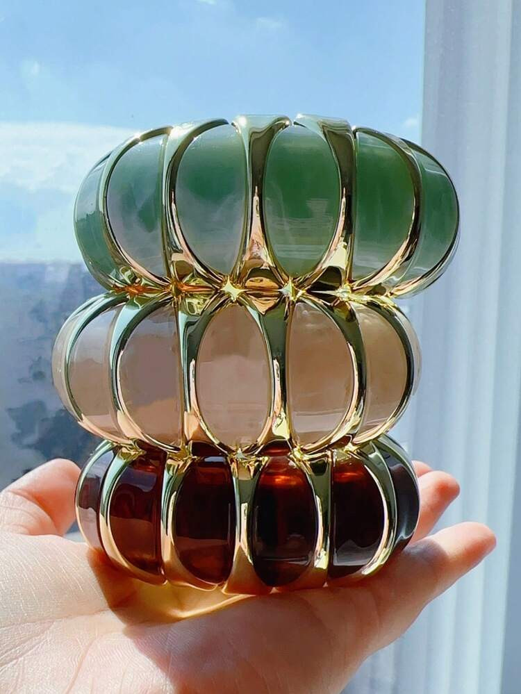 3pcs/1pc Fashionable Bohemian Style Acrylic Colorful Curved Tubes Stretch Bracelets, Suitable For... | SHEIN