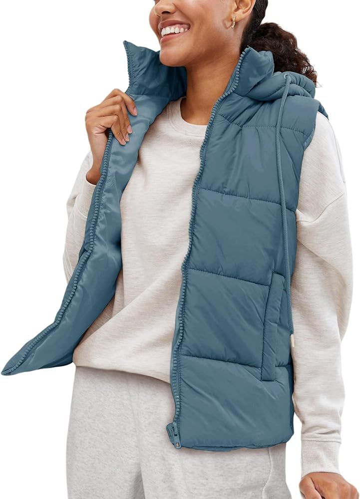 EsheSy Women's Puffer Vest with Removable Hood Sleeveless Full Zip Quilted Down Jacket | Amazon (US)
