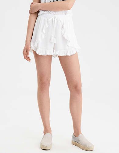 AE Pom Pom Tulip Short, White | American Eagle Outfitters (US & CA)