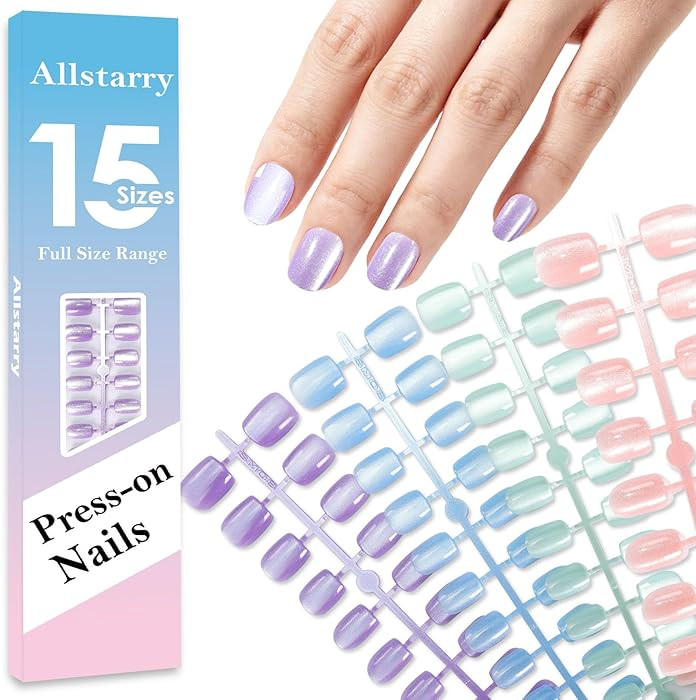 Allstarry Cat Eye Press on Nails, 15 Full Sizes Range Cat Eye Nails Press Ons 4 Colors Cateye Pre... | Amazon (US)