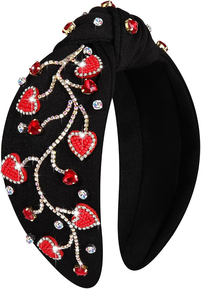 NVENF Valentine's Day Hairband, Women Love Heart Headband Jeweled Crystal Rhinestone Knotted Head... | Amazon (US)