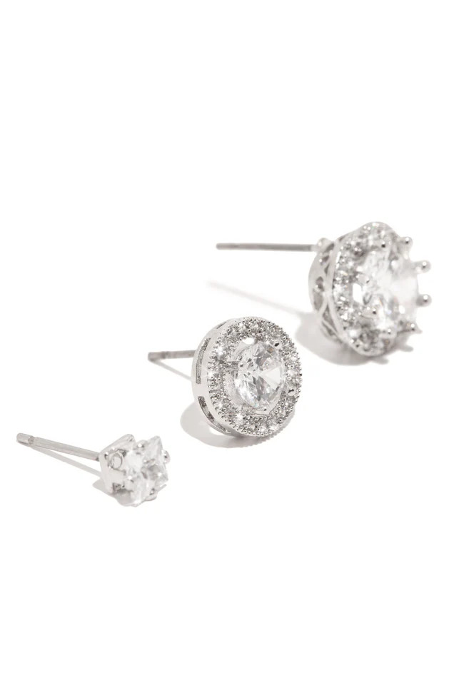 Miss Lola | Silver Cubic Zirconia Stud Earring Set | MISS LOLA