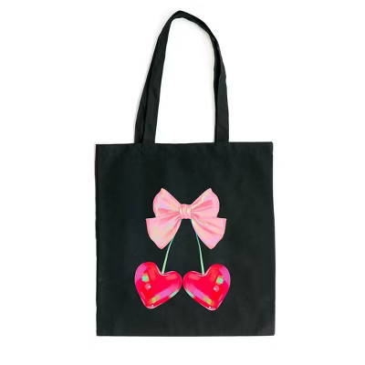 City Creek Prints Heart Cherries Coquette Canvas Tote Bag - 15x16 - Black | Target
