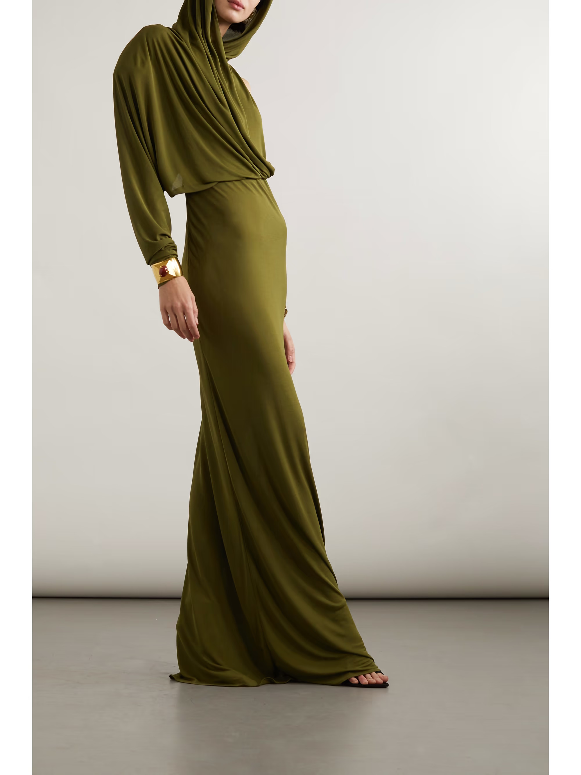 Cutout hooded draped knitted maxi dress | NET-A-PORTER (US)
