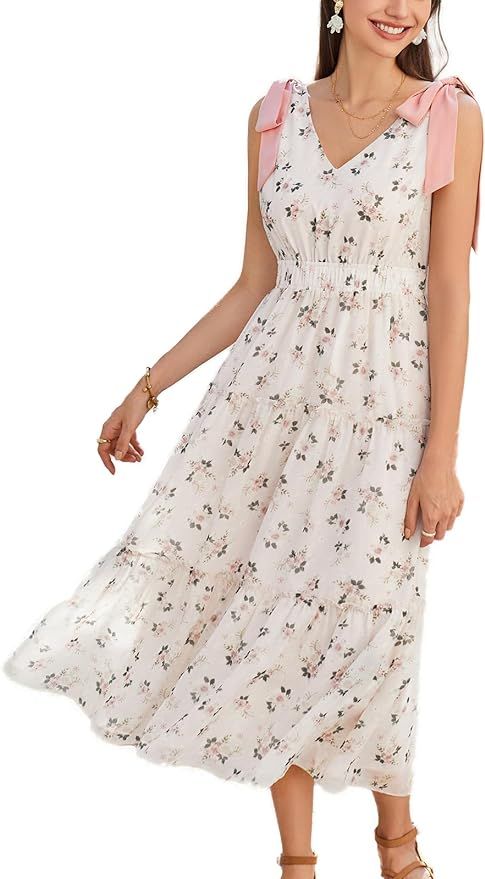 GRACE KARIN Floral Dress for Women Summer Casual Flowy Long V Neck Sundress Sleeveless Tiered Bea... | Amazon (US)