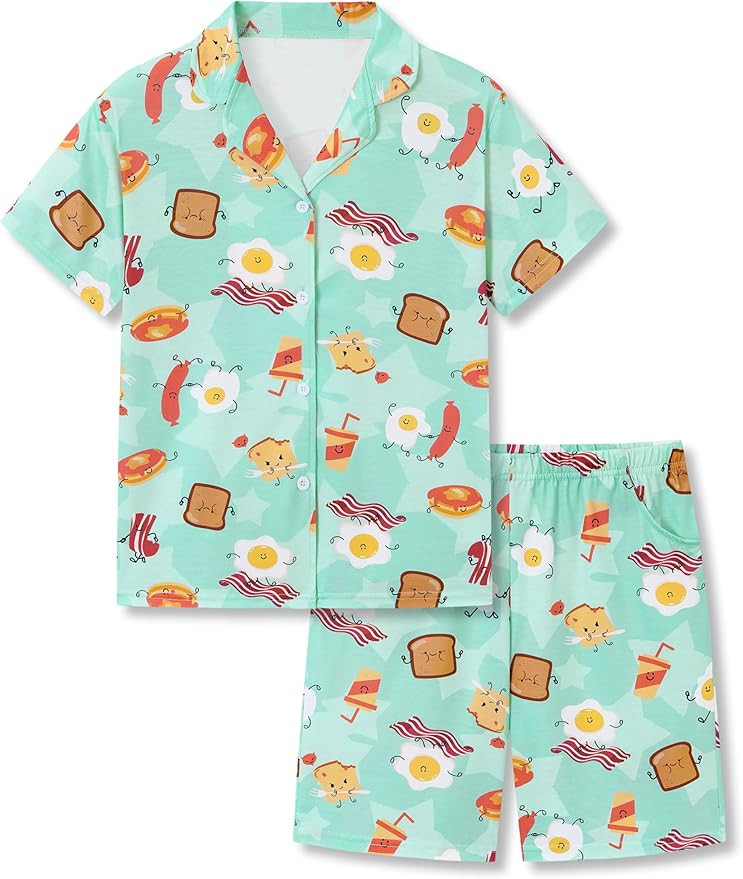 Beezizac Boys Cozy Coat Style Pajamas/Graffiti/Smile/Vacation/Basketball Button Down 2-pc Set Siz... | Amazon (US)