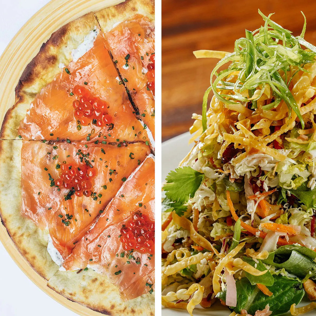 Wolfgang Puck - Smoked Salmon Pizza & Chinois Chicken Salad Dinner Kit for 2 | Goldbelly