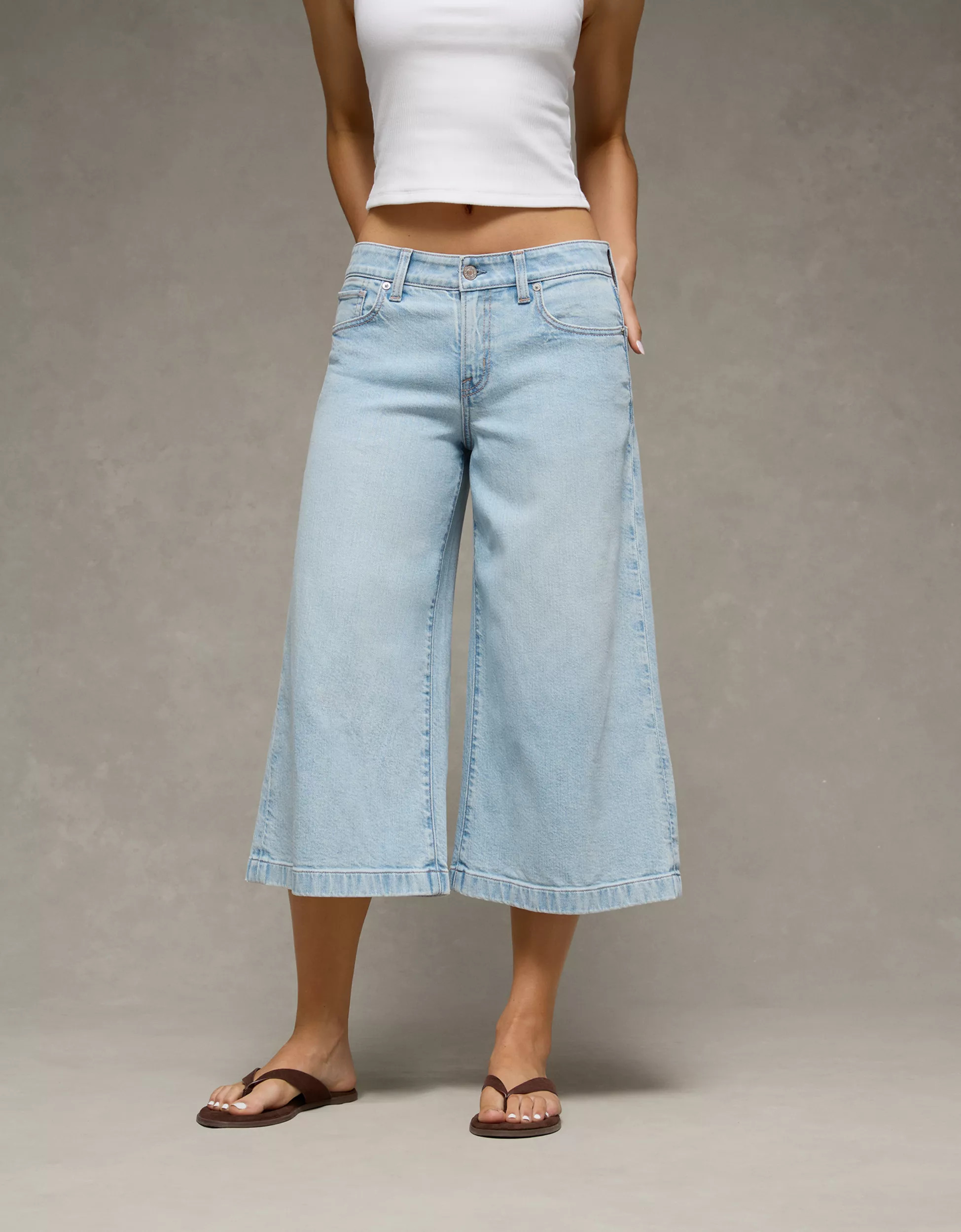 AE Dreamy Drape Stretch Mid-Rise Culotte Jean | American Eagle Outfitters (US & CA)