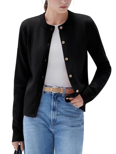 SUUKSESS Women Chunky Cashmere Cropped Cardigan Sweaters 2025 Trendy Fall Fashion Button Up Long Sleeve Knit Outfits(Black L) | Amazon (US)