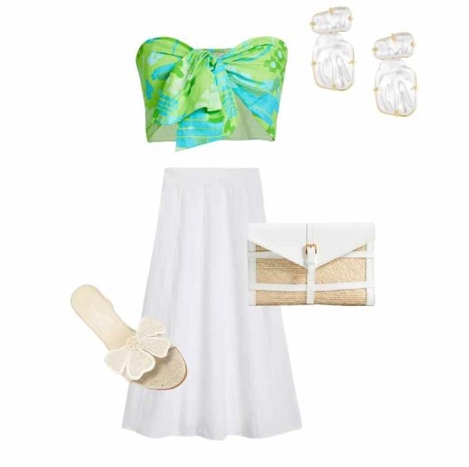 Beach party to boating or summer cocktails, this outfit is gorgeous and breezy to wear with a print cropped top and white skirt with sandals.

#LTKShoeCrush #LTKSeasonal #LTKItBag