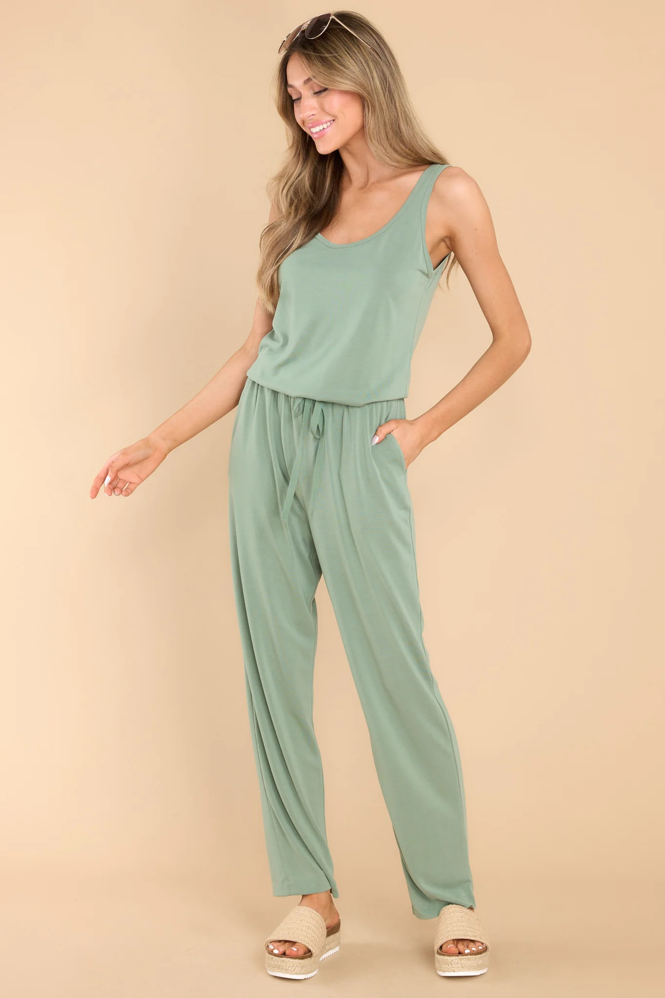 Play My Cards Sage Jumpsuit | Red Dress 