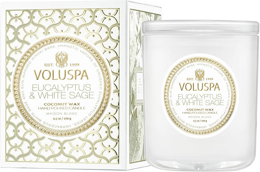 Voluspa Eucalyptus & White Sage, Classic Boxed Candle, 9.5 oz, 60 Hour Burn Time, Coconut Wax for... | Amazon (US)