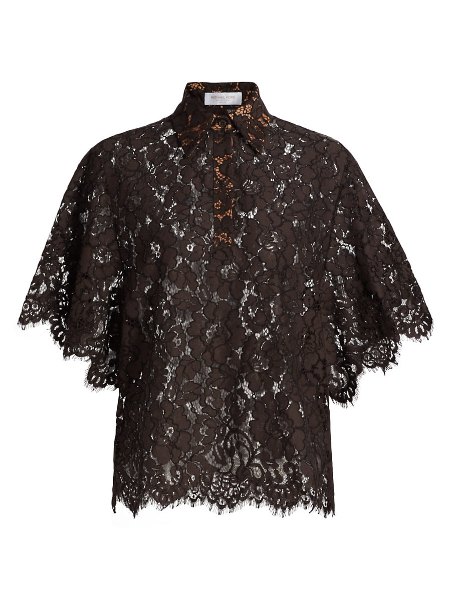 Women's Scalloped Lace Three-Quarter-Length Top - Chocolate - Size Medium | Saks Fifth Avenue