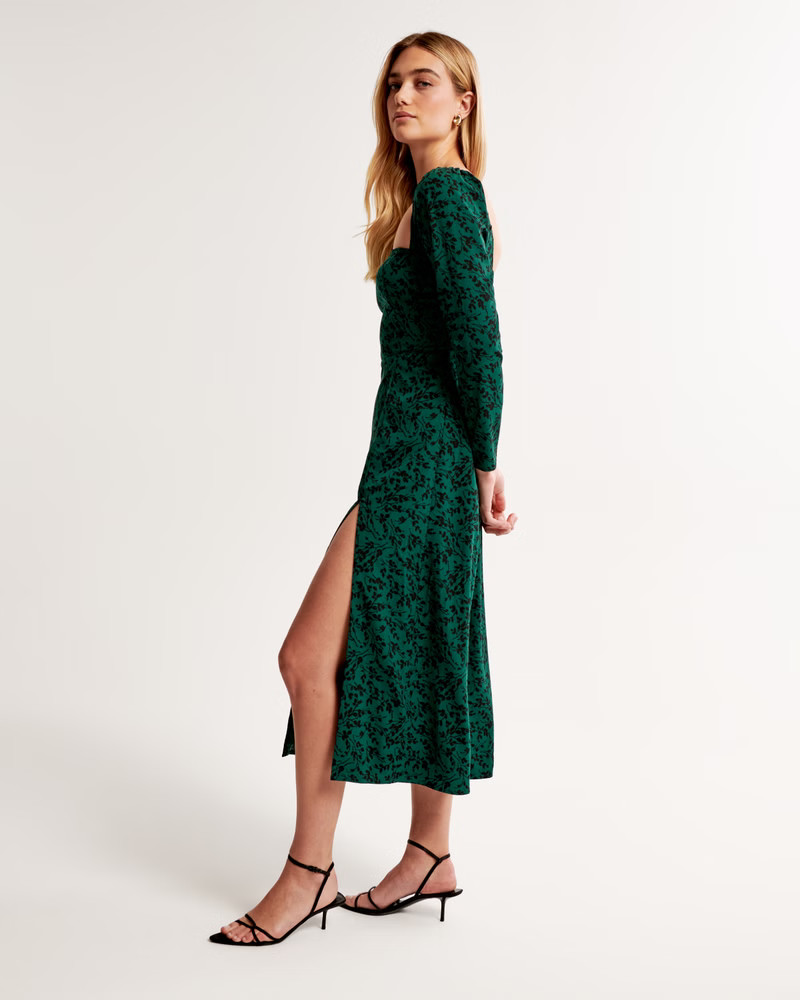 Long-Sleeve Squareneck Midi Dress | Abercrombie & Fitch (US)