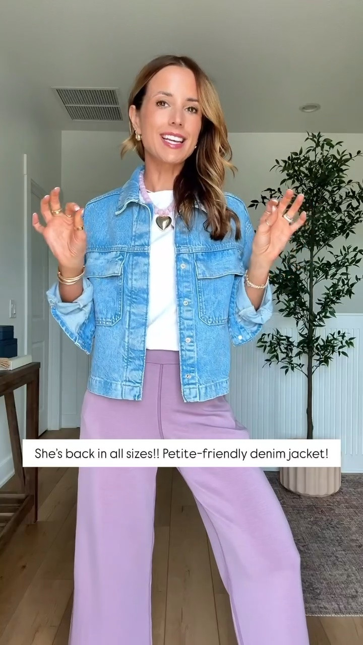 New Target arrivals. Summer outfits. Petite-friendly denim jacket in XS. Casual outfit. Mom outfit. Wide leg modal blend pants in XS. Love this white t-shirt in XS.

#LTKootd #LTKmomlife #LTKPetite