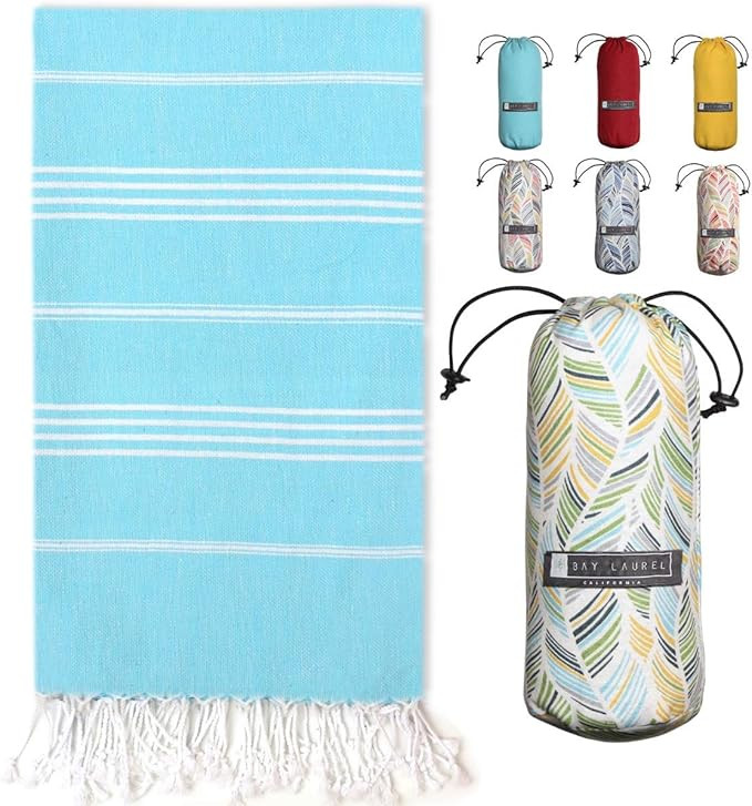 Turkish Towel with Beach/Travel Bag (39" x 71") - Pre-Washed - 100% Cotton Bath Towels - Effectiv... | Amazon (US)